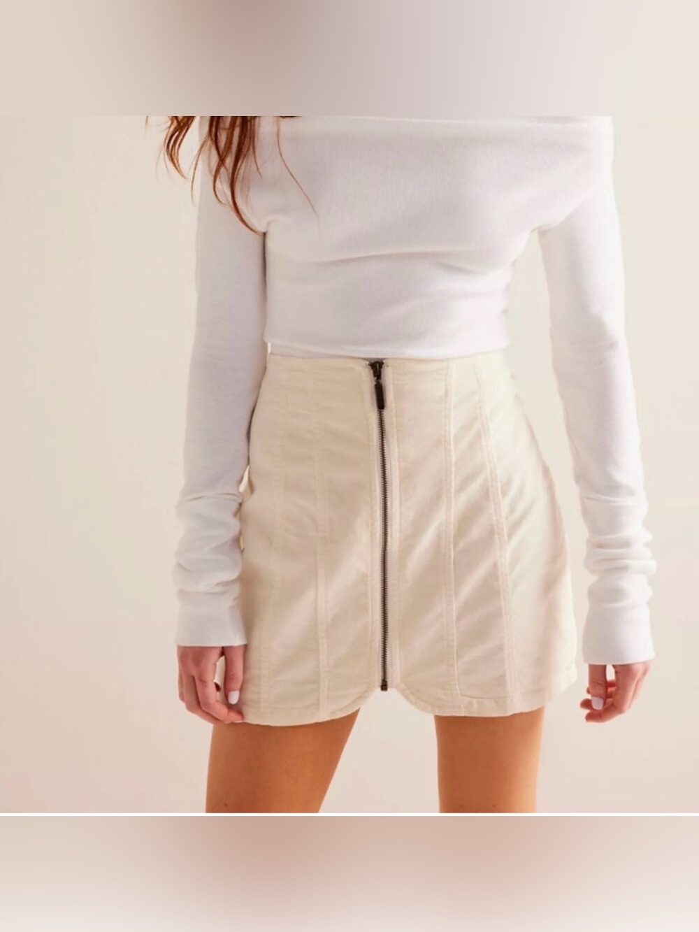 FREE PEOPLE LAYLA CORD MINI SKIRT - CHEESECAKE COLOR